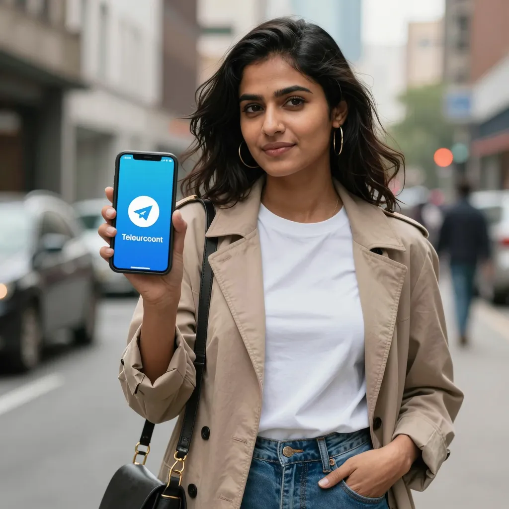 Stylish woman with Telegram community